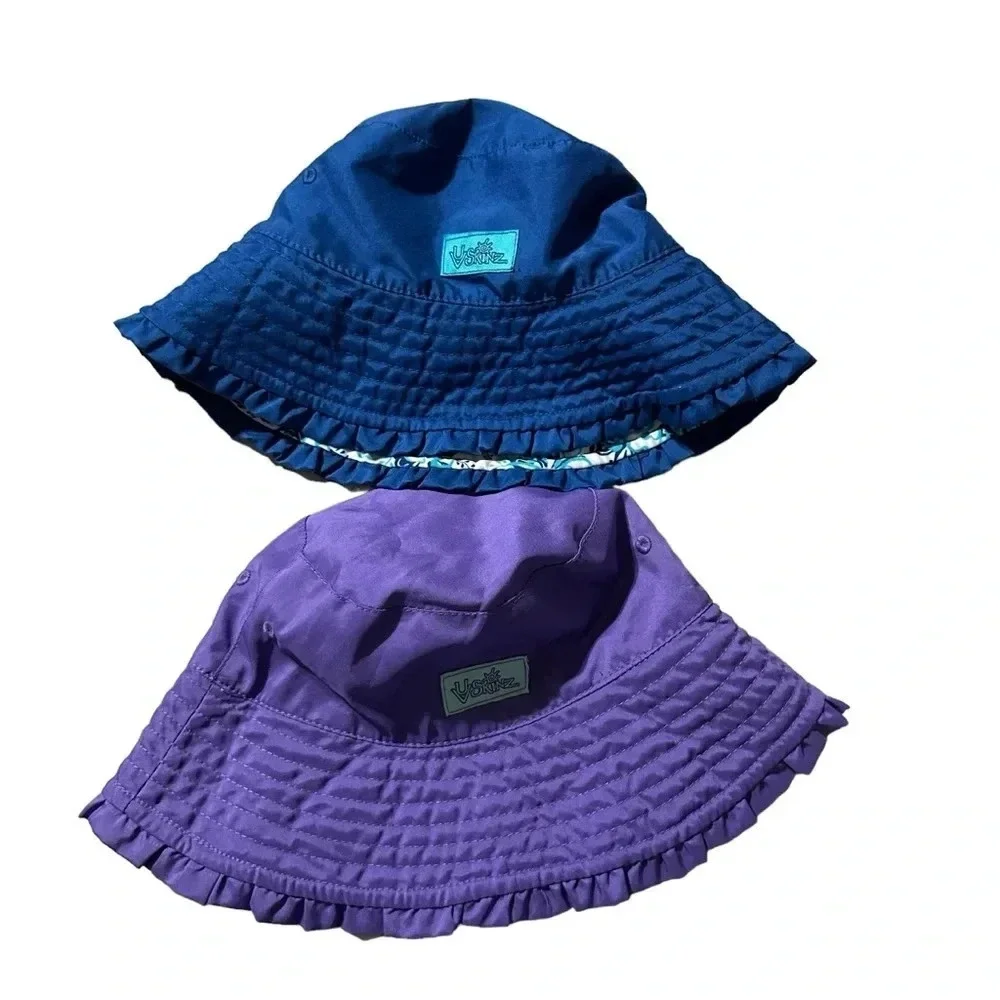 UV SKINZ Bucket Hat Girls Sun Reversible Blue Floral Hawaiian UPF 50 Beach Pool